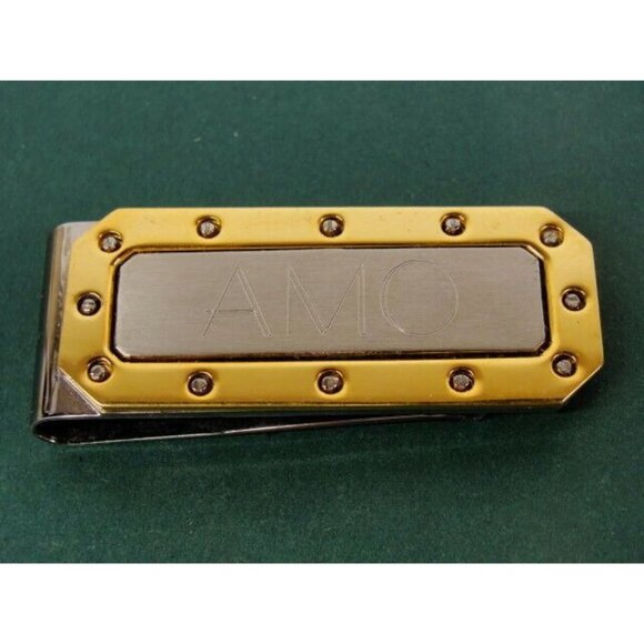 "AMO" Initials Money Clip Stainless Steel Credit Card Cash Silver Tone Gold Tone - Picture 4 of 7